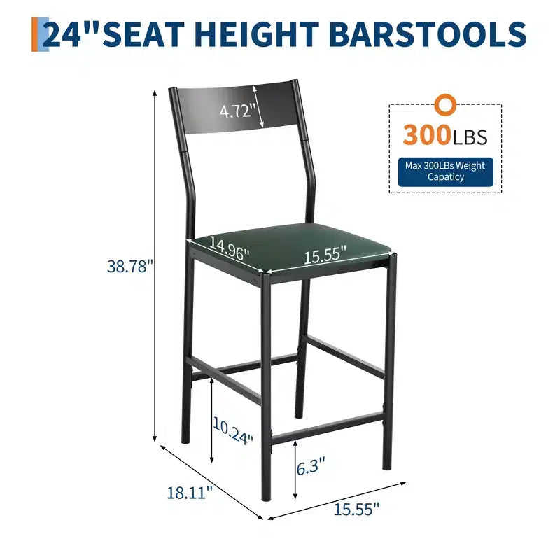 Lot de 2 tabourets de bar modernes hauteur comptoir, chaises d'îlot en cuir PU avec dossier incurvé et repose-pieds, cadre en fer robuste de 136 kg pour la cuisine
