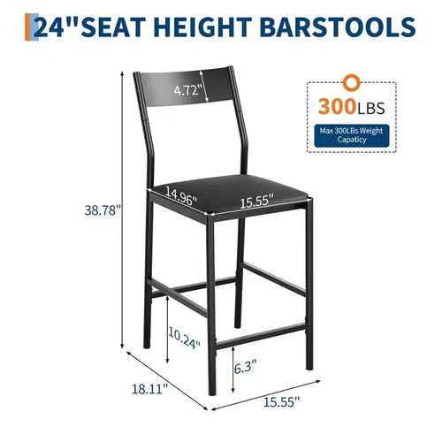 Lot de 2 tabourets de bar modernes hauteur comptoir, chaises d'îlot en cuir PU avec dossier incurvé et repose-pieds, cadre en fer robuste de 136 kg pour la cuisine