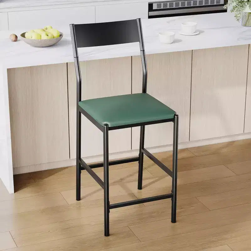 Lot de 2 tabourets de bar modernes hauteur comptoir, chaises d'îlot en cuir PU avec dossier incurvé et repose-pieds, cadre en fer robuste de 136 kg pour la cuisine