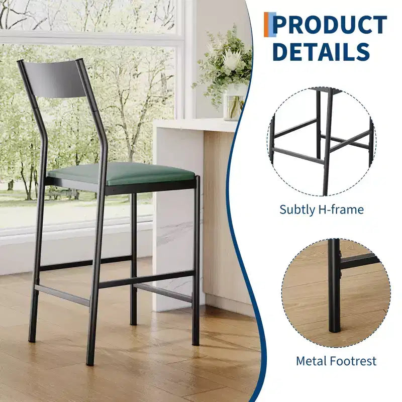 Lot de 2 tabourets de bar modernes hauteur comptoir, chaises d'îlot en cuir PU avec dossier incurvé et repose-pieds, cadre en fer robuste de 136 kg pour la cuisine
