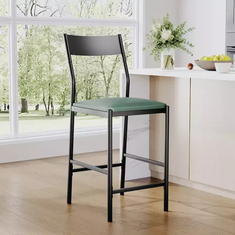 Lot de 2 tabourets de bar modernes hauteur comptoir, chaises d'îlot en cuir PU avec dossier incurvé et repose-pieds, cadre en fer robuste de 136 kg pour la cuisine