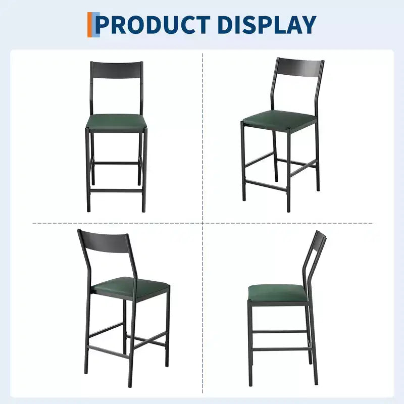 Lot de 2 tabourets de bar modernes hauteur comptoir, chaises d'îlot en cuir PU avec dossier incurvé et repose-pieds, cadre en fer robuste de 136 kg pour la cuisine