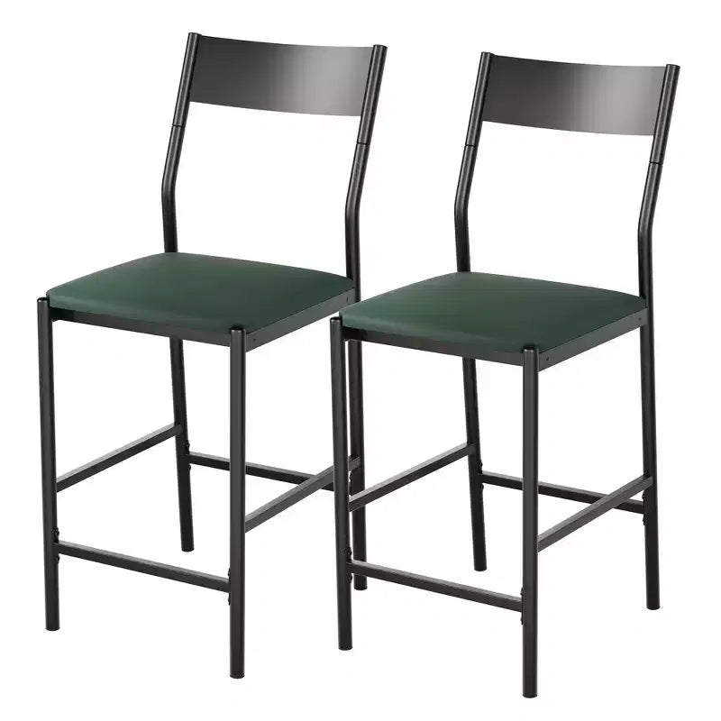 Lot de 2 tabourets de bar modernes hauteur comptoir, chaises d'îlot en cuir PU avec dossier incurvé et repose-pieds, cadre en fer robuste de 136 kg pour la cuisine
