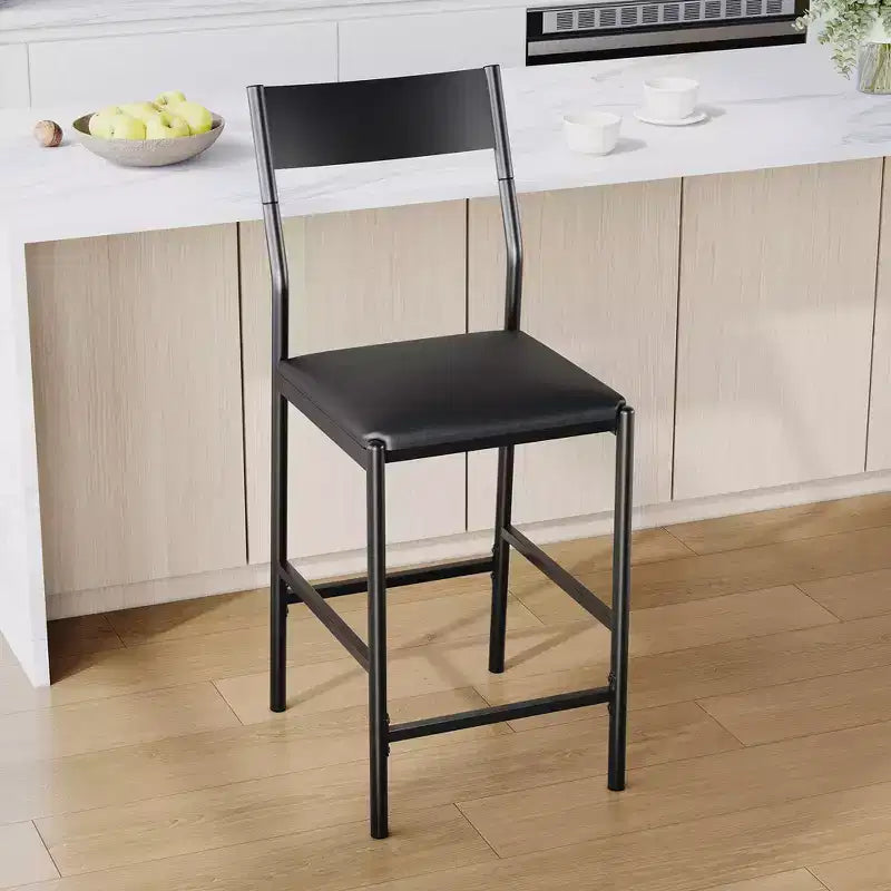 Lot de 2 tabourets de bar modernes hauteur comptoir, chaises d'îlot en cuir PU avec dossier incurvé et repose-pieds, cadre en fer robuste de 136 kg pour la cuisine
