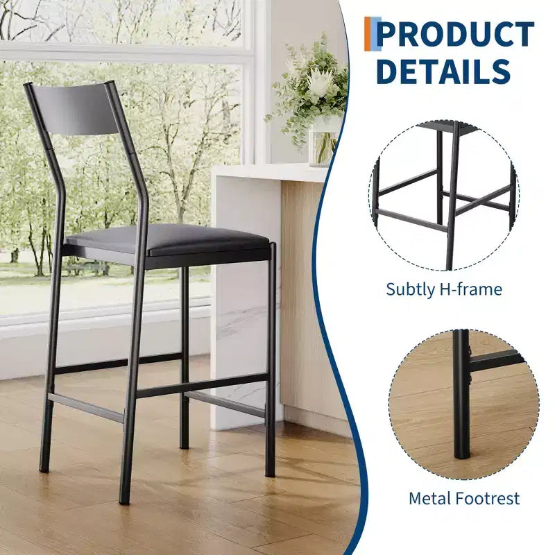 Set of 2 Modern Counter Height Bar Stools, PU Leather Island Chairs w/ Curved Backrest & Footrest, 300lbs Heavy Duty Iron Frame for Kitchen