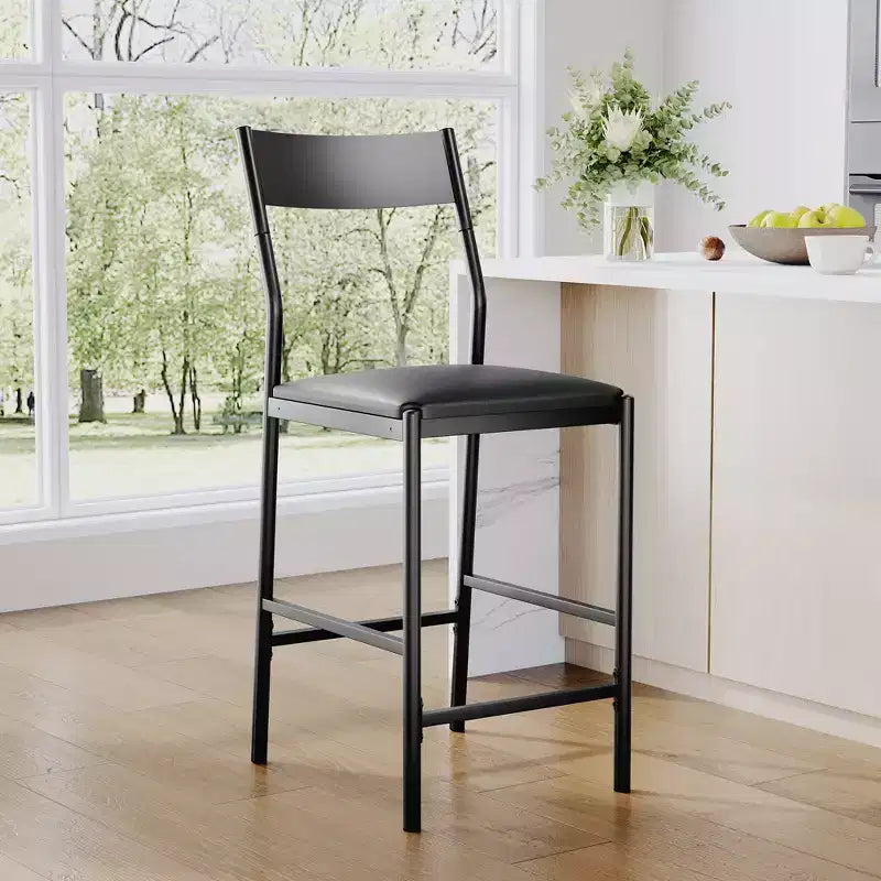Lot de 2 tabourets de bar modernes hauteur comptoir, chaises d'îlot en cuir PU avec dossier incurvé et repose-pieds, cadre en fer robuste de 136 kg pour la cuisine