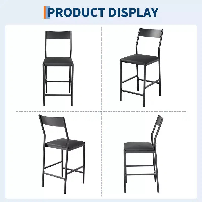 Lot de 2 tabourets de bar modernes hauteur comptoir, chaises d'îlot en cuir PU avec dossier incurvé et repose-pieds, cadre en fer robuste de 136 kg pour la cuisine