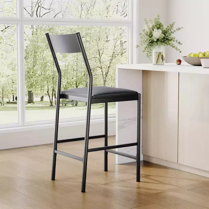 Lot de 2 tabourets de bar modernes hauteur comptoir, chaises d'îlot en cuir PU avec dossier incurvé et repose-pieds, cadre en fer robuste de 136 kg pour la cuisine