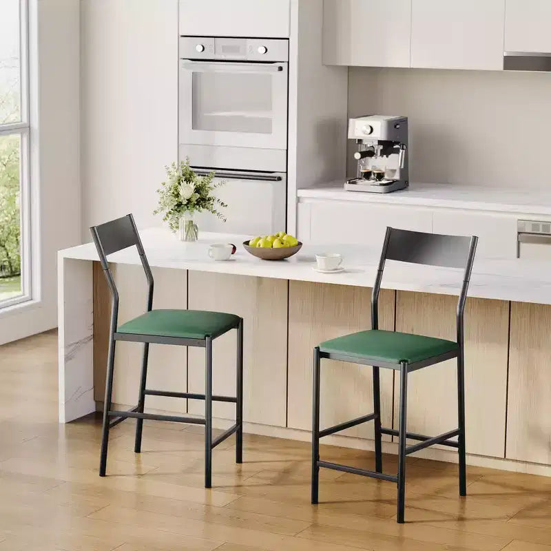 Set of 2 Modern Counter Height Bar Stools, PU Leather Island Chairs w/ Curved Backrest & Footrest, 300lbs Heavy Duty Iron Frame for Kitchen