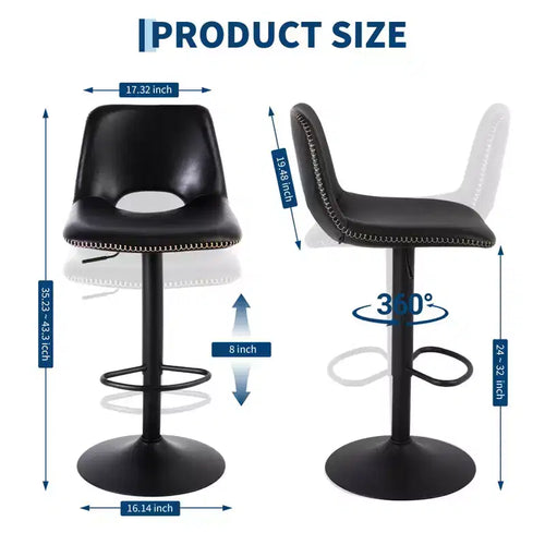 Lot de 2 tabourets de bar à hauteur réglable, tabourets de comptoir modernes rembourrés en similicuir avec dossier ergonomique, capacité de 150 kg pour îlot de cuisine et maison
