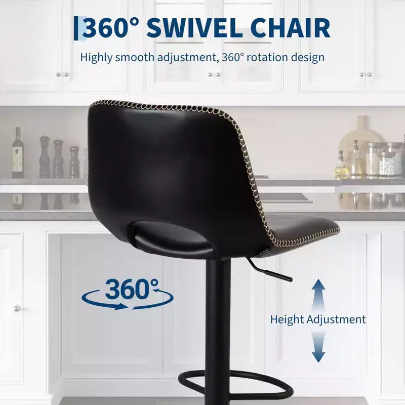 Lot de 2 tabourets de bar à hauteur réglable, tabourets de comptoir modernes rembourrés en similicuir avec dossier ergonomique, capacité de 150 kg pour îlot de cuisine et maison
