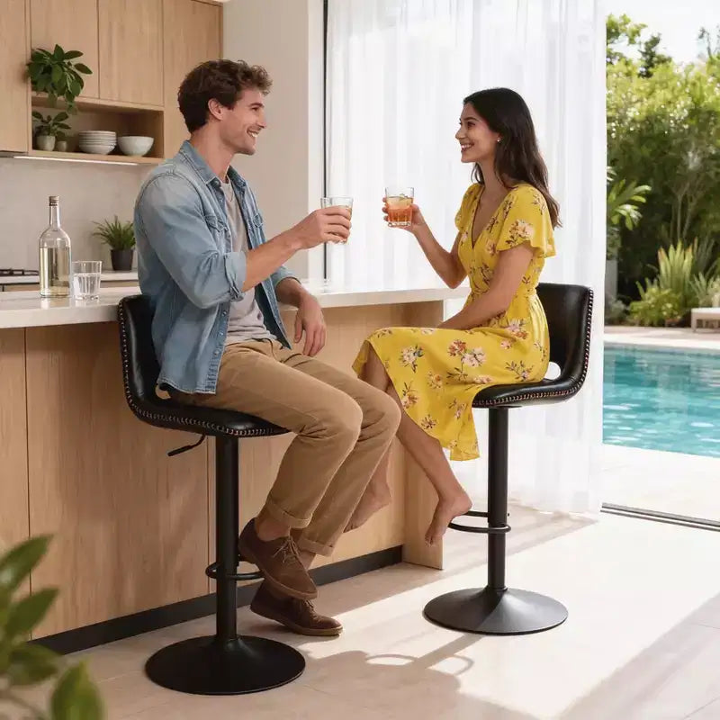 Lot de 2 tabourets de bar à hauteur réglable, tabourets de comptoir modernes rembourrés en similicuir avec dossier ergonomique, capacité de 150 kg pour îlot de cuisine et maison