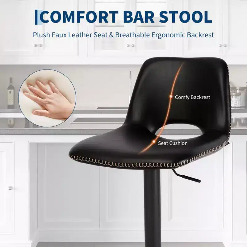 Lot de 2 tabourets de bar à hauteur réglable, tabourets de comptoir modernes rembourrés en similicuir avec dossier ergonomique, capacité de 150 kg pour îlot de cuisine et maison