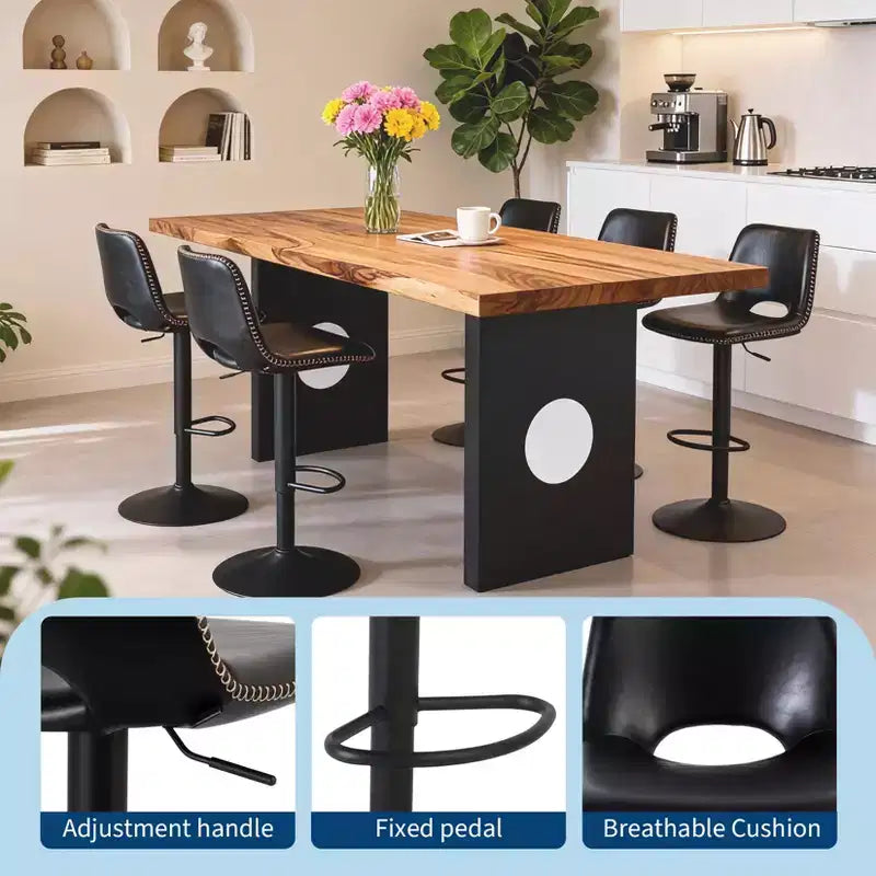 Lot de 2 tabourets de bar à hauteur réglable, tabourets de comptoir modernes rembourrés en similicuir avec dossier ergonomique, capacité de 150 kg pour îlot de cuisine et maison