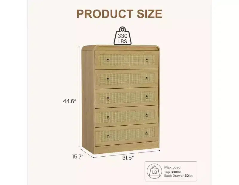 Commode 5 tiroirs pour chambre à coucher, commode en bois de 112 cm de hauteur, meuble de rangement moderne pour vêtements, commode étroite pour chambre à coucher