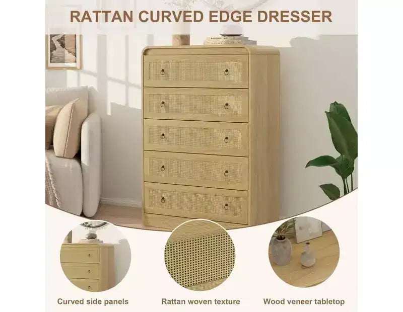 Commode 5 tiroirs pour chambre à coucher, commode en bois de 112 cm de hauteur, meuble de rangement moderne pour vêtements, commode étroite pour chambre à coucher