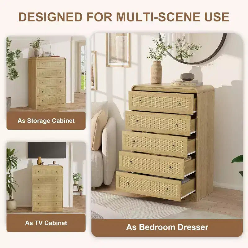 Commode 5 tiroirs pour chambre à coucher, commode en bois de 112 cm de hauteur, meuble de rangement moderne pour vêtements, commode étroite pour chambre à coucher