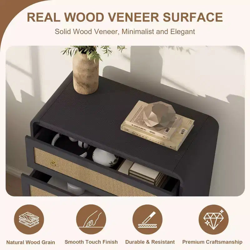 Commode 5 tiroirs pour chambre à coucher, commode en bois de 112 cm de hauteur, meuble de rangement moderne pour vêtements, commode étroite pour chambre à coucher