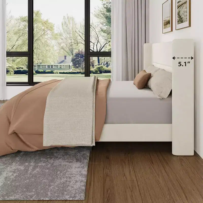 Velvet Upholstered Platform Bed Frame with Tufted Wingback Headboard