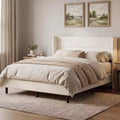 GuatoWave Velvet Upholstered Platform Bed Frame with Tufted Wingback Headboard