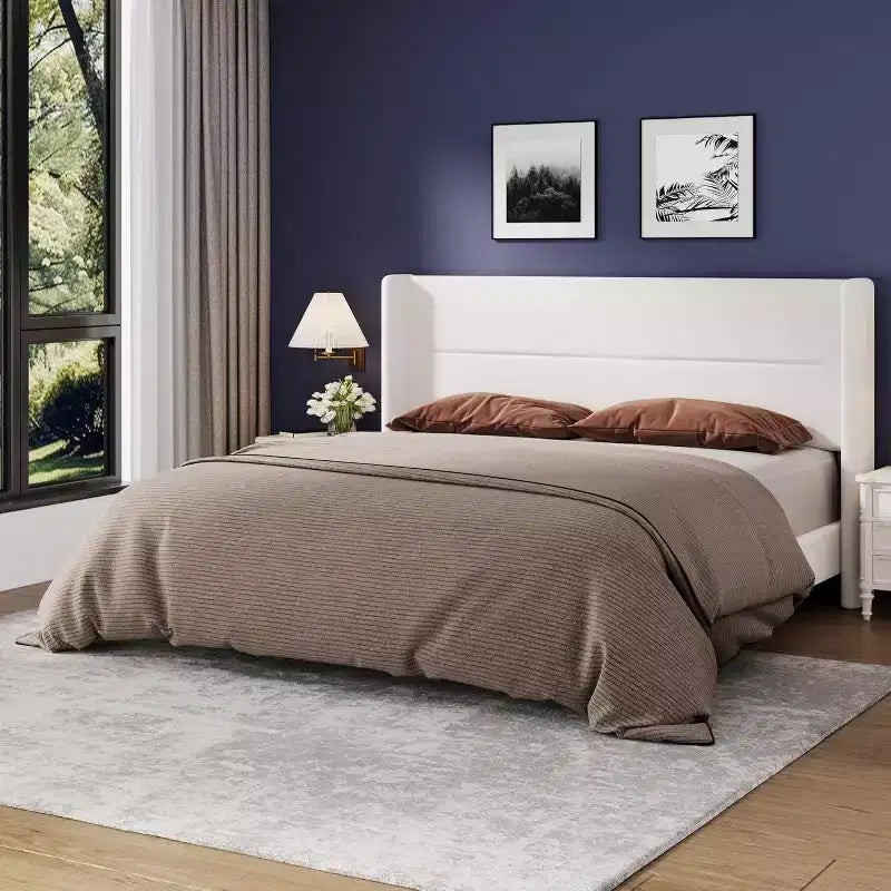 Velvet Upholstered Platform Bed Frame with Tufted Wingback Headboard