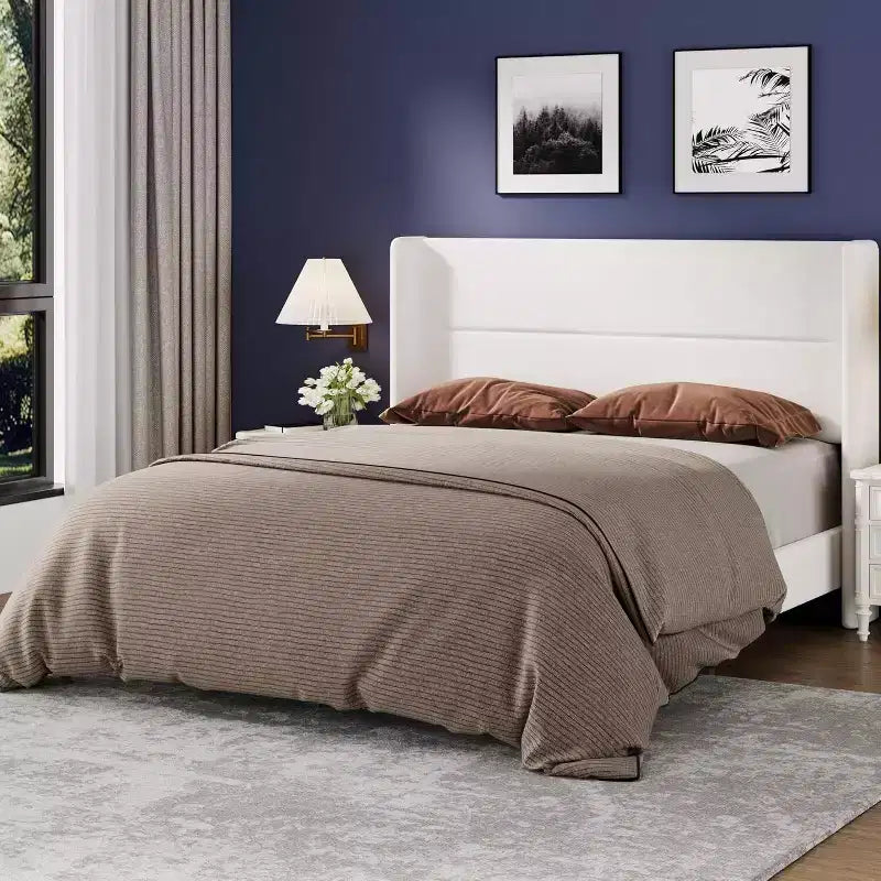Velvet Upholstered Platform Bed Frame with Tufted Wingback Headboard