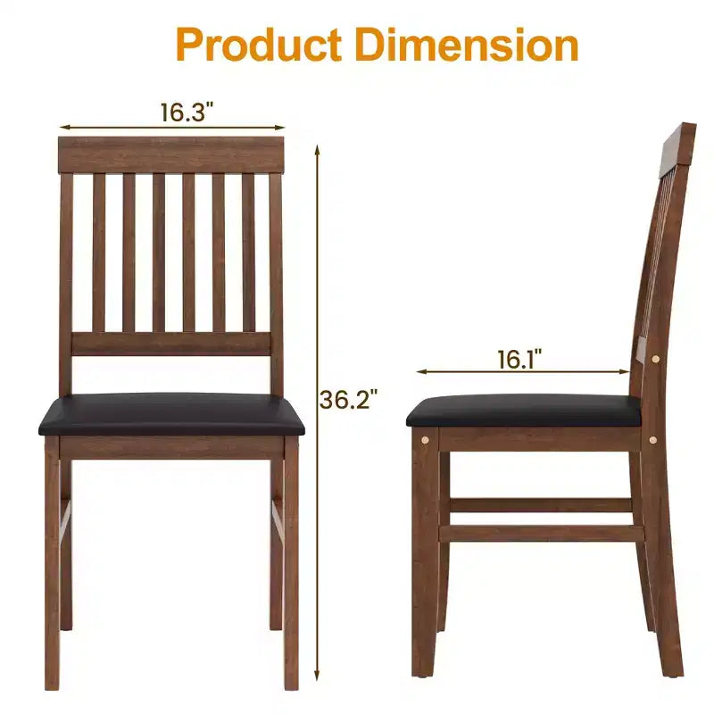 Lot de 2 chaises de salle à manger en bois, chaises de salle à manger modernes avec pieds en bois d'hévéa, capacité de 158 kg, assise latérale en cuir pour cuisine, lot de 1, marron