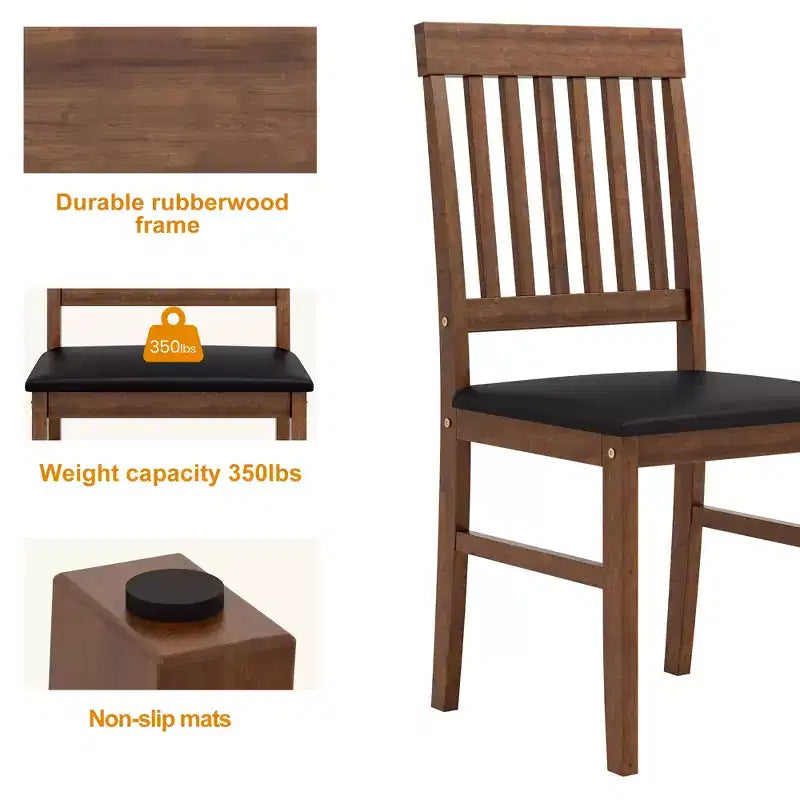 Wooden Dining Chairs Set of 2, Modern Dining Chairs with Rubberwood Legs, 350LBS Capacity, Leather Side Seat for Kitchen, Set of 1, Brown