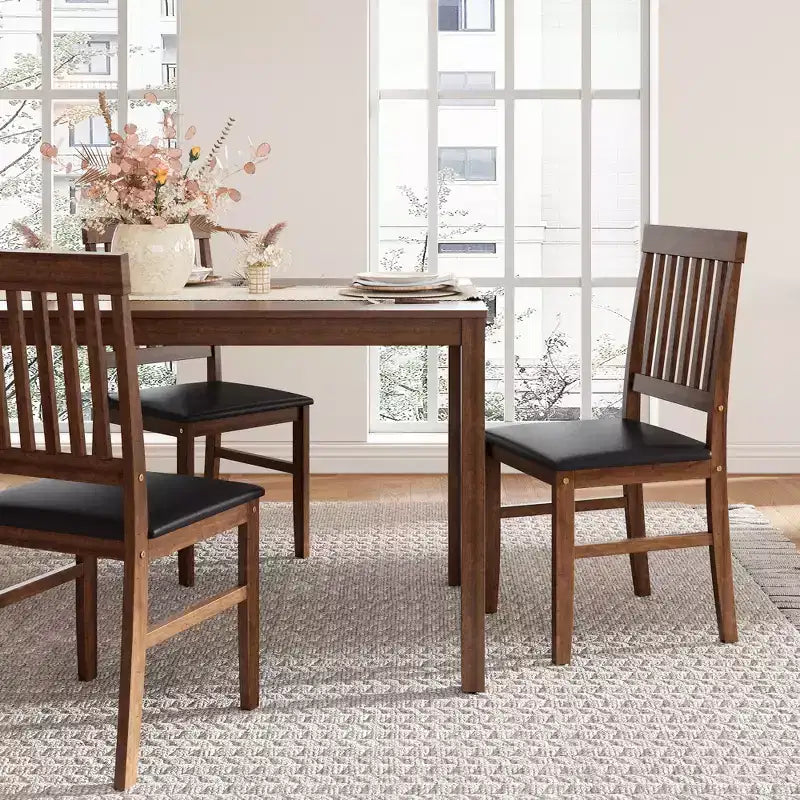 Lot de 2 chaises de salle à manger en bois, chaises de salle à manger modernes avec pieds en bois d'hévéa, capacité de 158 kg, assise latérale en cuir pour cuisine, lot de 1, marron