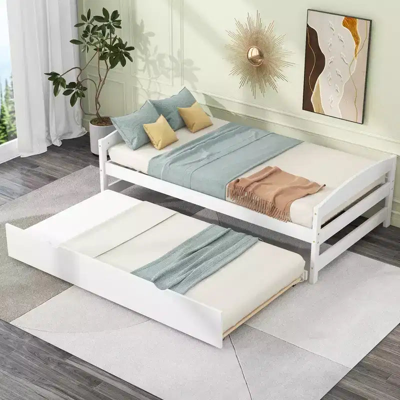 Lit plateforme en bois double avec lit gigogne double, assemblage facile