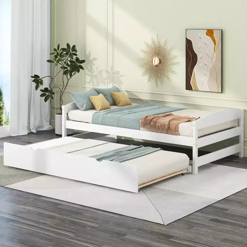 Twin Size Wood Platform Bed?With Twin Size Trundle, Easy Assembly