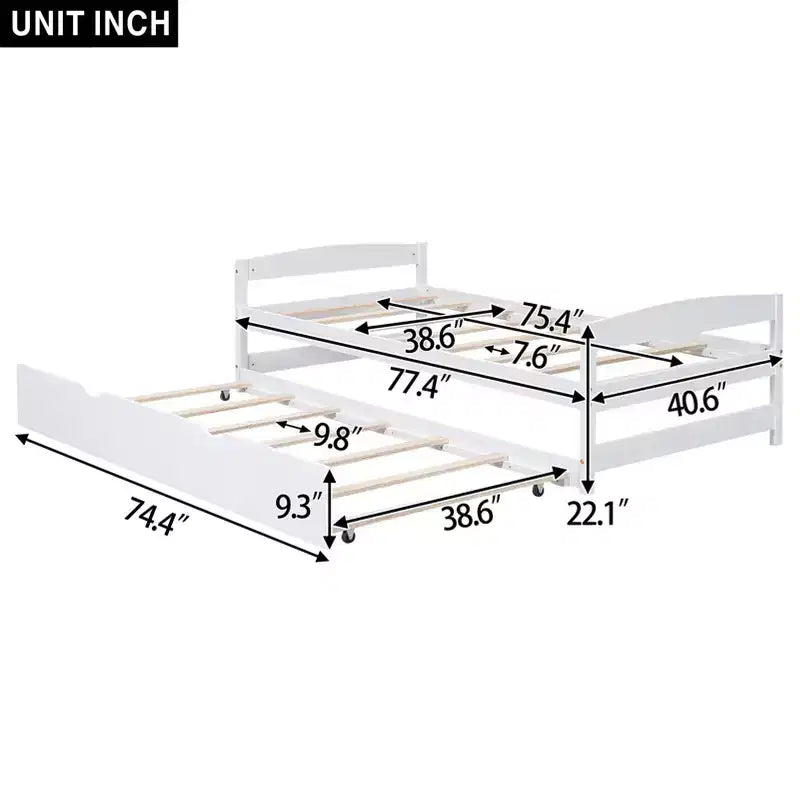 Twin Size Wood Platform Bed?With Twin Size Trundle, Easy Assembly