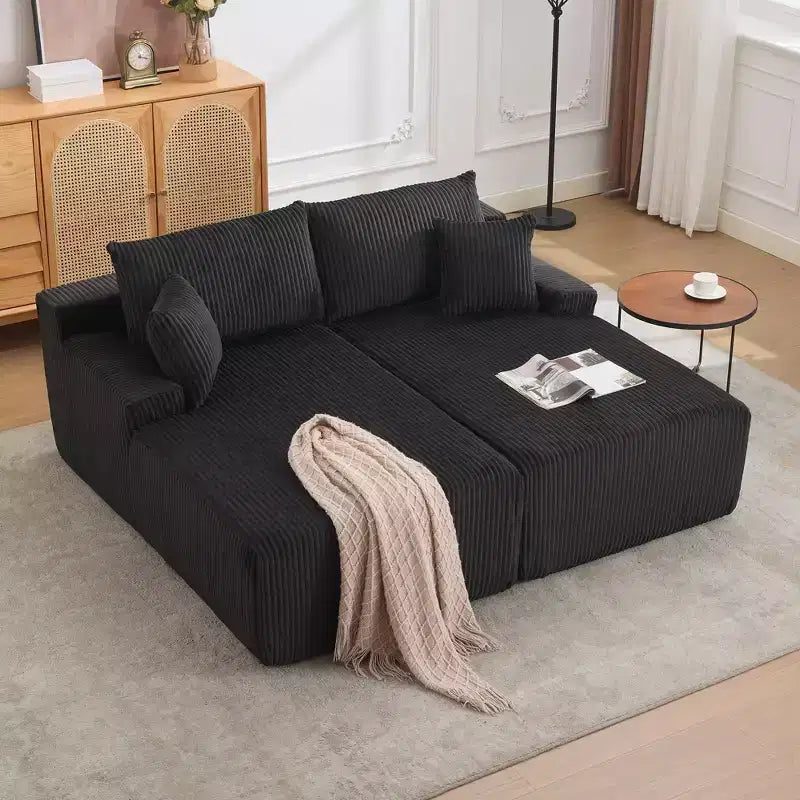Oversized Corduroy Sleeper Sofa Bed - 79'' Deep Seat, No Assembly, 4 Pillows & Armrests, Comfy Cloud Loveseat for Living Room, Bedroom, Office