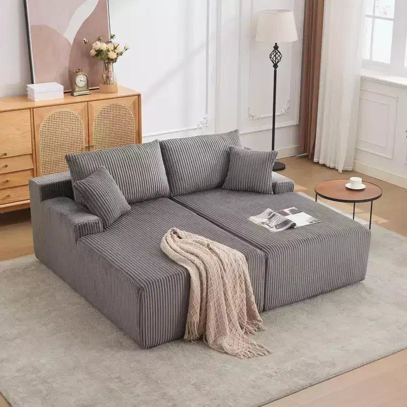 Oversized Corduroy Sleeper Sofa Bed - 79'' Deep Seat, No Assembly, 4 Pillows & Armrests, Comfy Cloud Loveseat for Living Room, Bedroom, Office