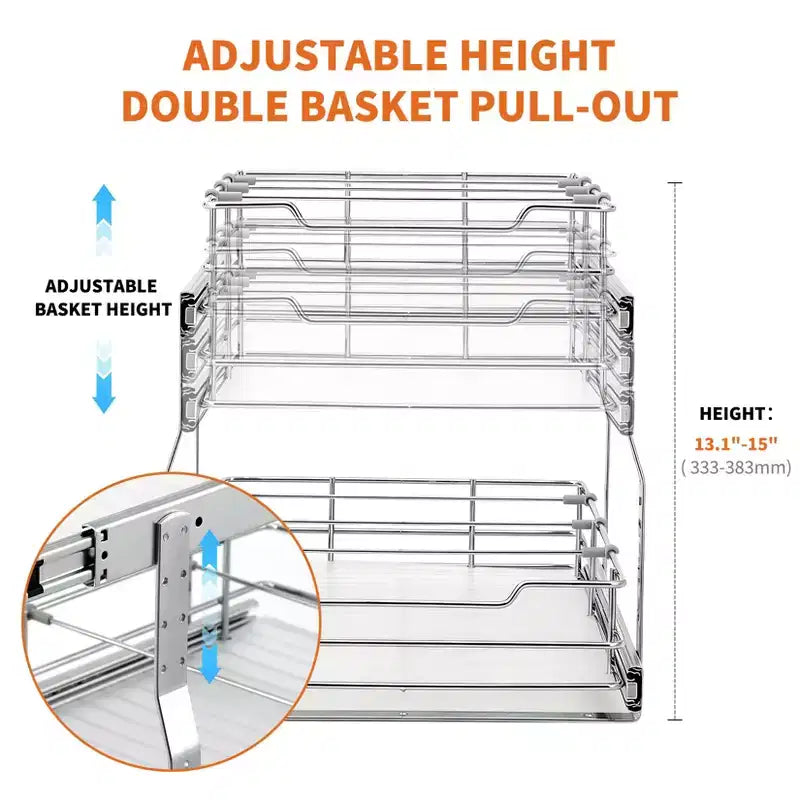 Panier coulissant pour meuble de cuisine, tiroir coulissant en métal avec rail de guidage double couche, organisateur coulissant fluide pour casseroles, poêles, épices