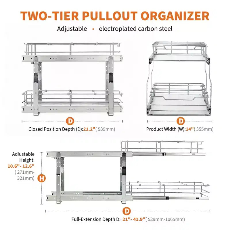 Panier coulissant pour meuble de cuisine, tiroir coulissant en métal avec rail de guidage double couche, organisateur coulissant fluide pour casseroles, poêles, épices