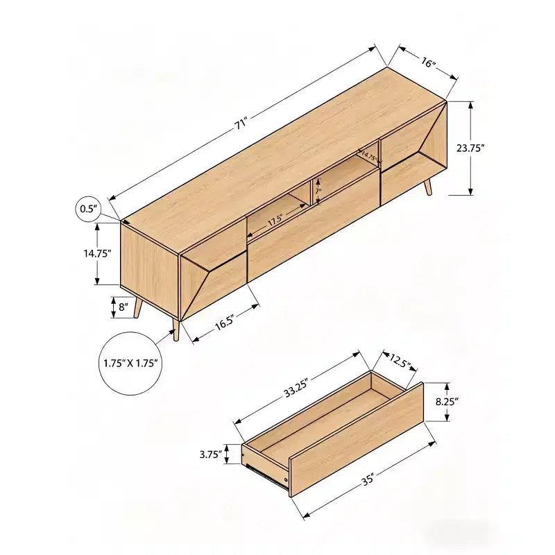 Meuble TV console moderne du milieu du siècle, 183 cm, centre de divertissement média en noyer avec tiroir de rangement
