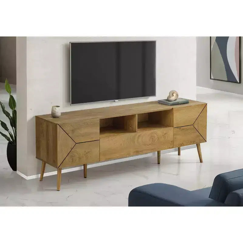 72 Inch Mid Century Modern TV Stand Console, Walnut Media Entertainment Center with Storage Drawer