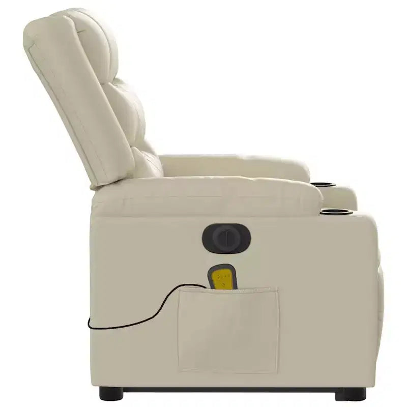 Fauteuil de massage inclinable avec fonction releveur en similicuir crème
