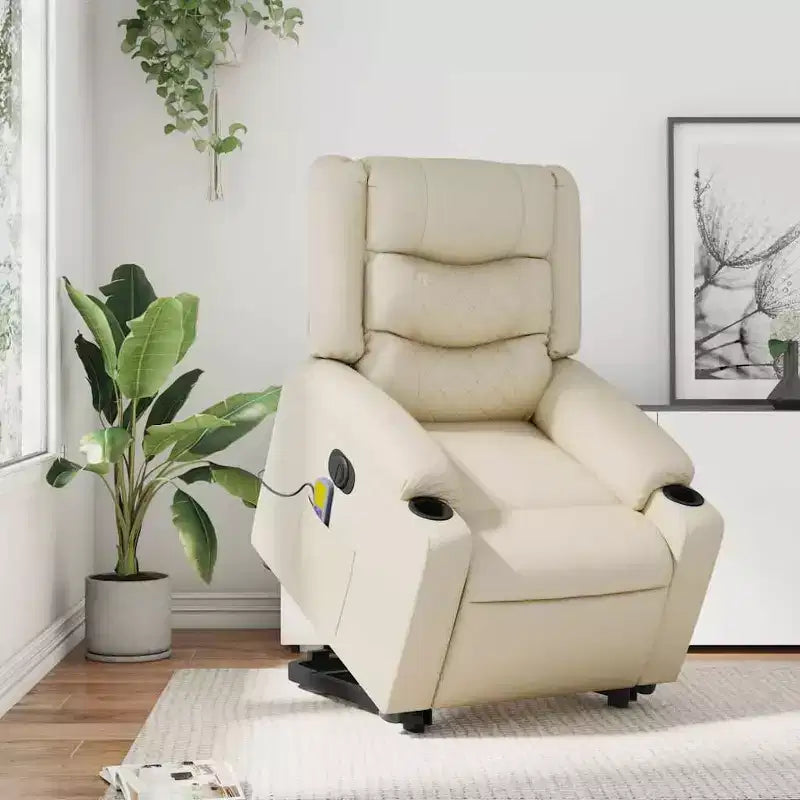 Fauteuil de massage inclinable avec fonction releveur en similicuir crème