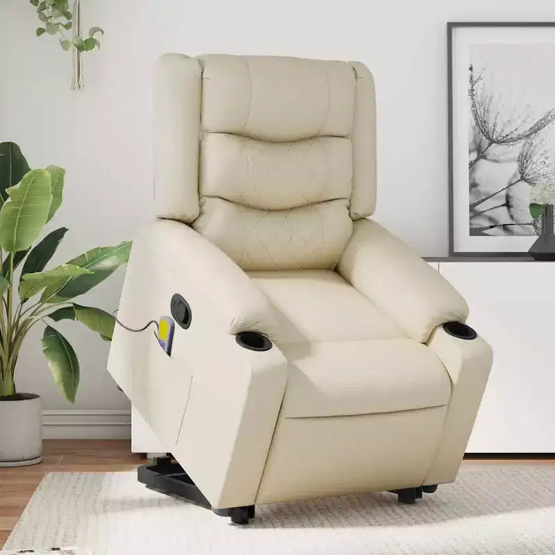 Fauteuil de massage inclinable avec fonction releveur en similicuir crème