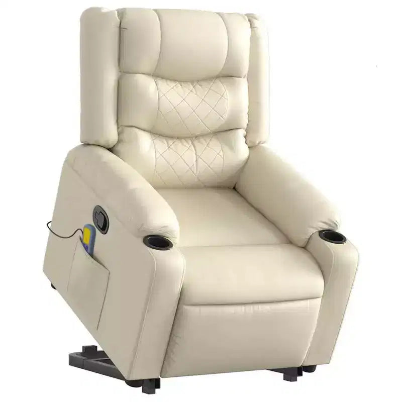 Fauteuil de massage inclinable avec fonction releveur en similicuir crème