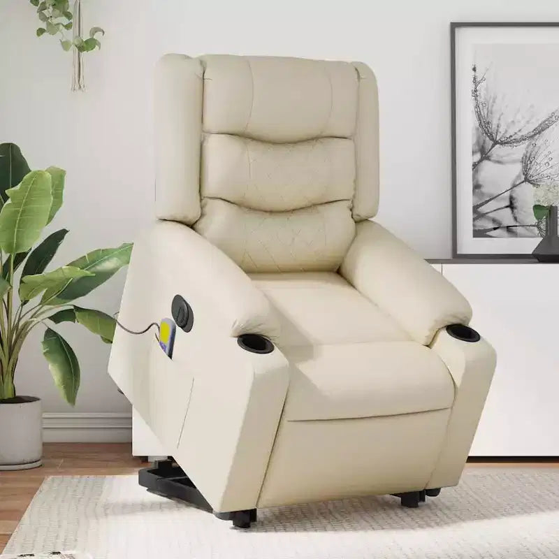Fauteuil de massage inclinable avec fonction releveur en similicuir crème