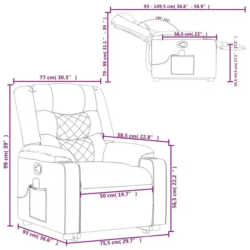 Fauteuil de massage inclinable avec fonction releveur en similicuir crème