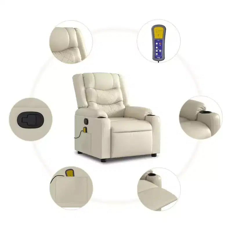 Fauteuil de massage inclinable avec fonction releveur en similicuir crème