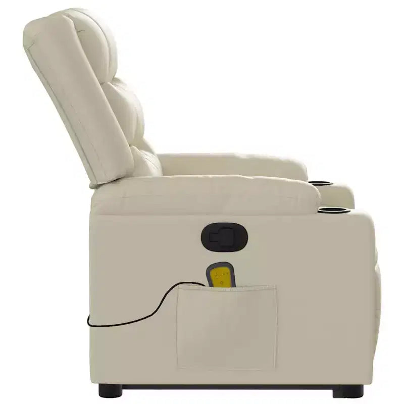 Fauteuil de massage inclinable avec fonction releveur en similicuir crème