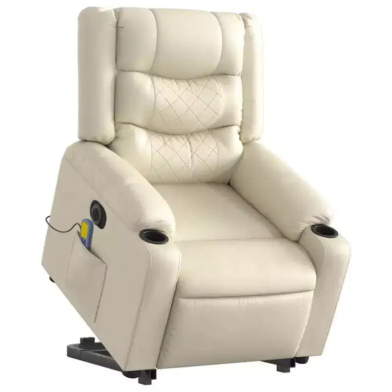 Fauteuil de massage inclinable avec fonction releveur en similicuir crème