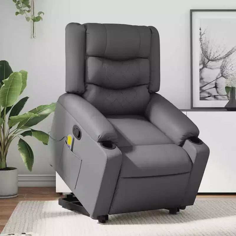 Fauteuil de massage inclinable avec fonction releveur en similicuir crème