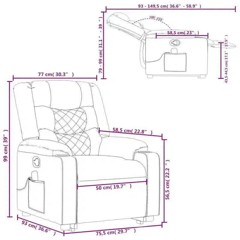 Fauteuil de massage inclinable avec fonction releveur en similicuir crème