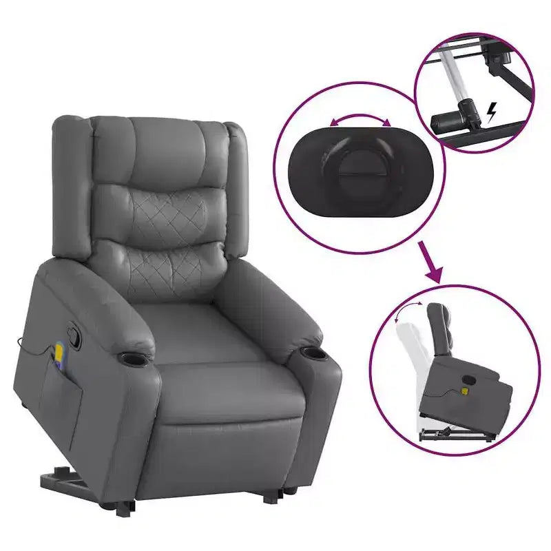 Fauteuil de massage inclinable avec fonction releveur en similicuir crème